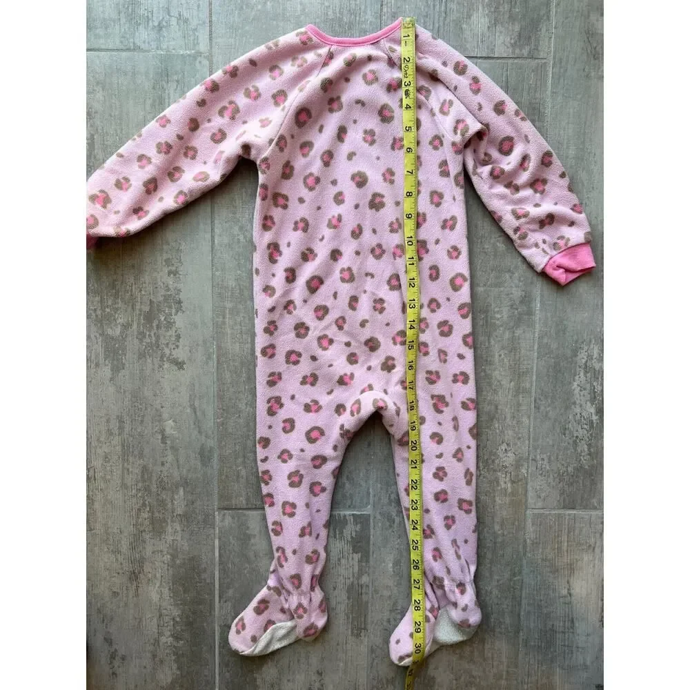 Gerber Leopard Fleece Footed Pajamas Pink Zip Footie Pjs One Piece Sleeper 24m